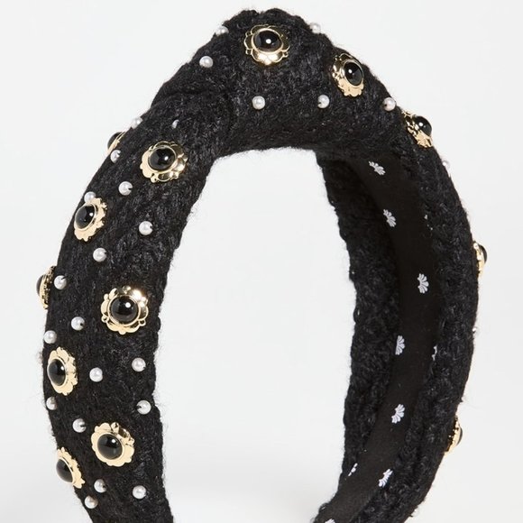 Lele Sadoughi Eva Cabochon Enameled Pearl Stud Tweed Black Knotted Headband main image 8